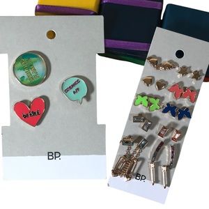 BP Colorful Earrings Lot 12 Pair Green Earth Jacket/Backpack Pins Butterfly
